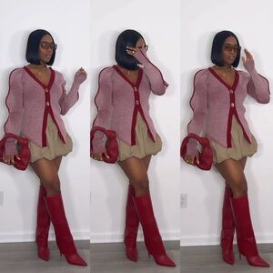 Two-Tone Mauve & Burgundy Knit Cardigan